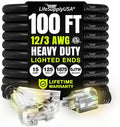 100ft Outdoor/Indoor Extension Cord 3-Outlet 12/3 Gauge Extra Heavy Duty ETL by LifeSupplyUSA