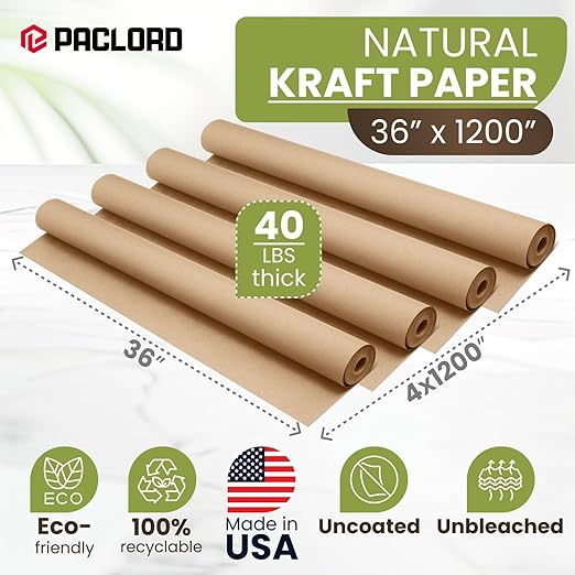 36" x 1200" Natural Kraft Paper Roll – Made in USA, 100% Recyclable Brown - Image 2