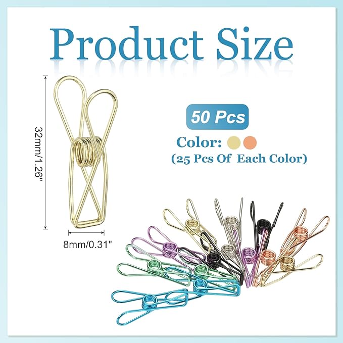 PATIKIL 50Pcs Paper Office Binder Clips, 1.26" Small Metal Wire Hollow Out - Image 2