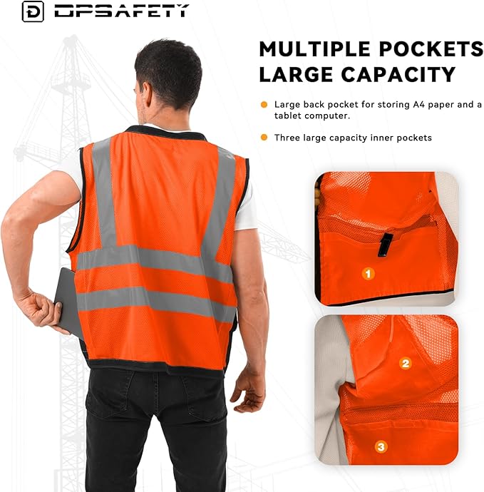 Reflective Safety vest With back plan pocket, High visibility Class 2 Heavy - Image 2