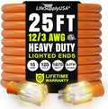 25ft Outdoor/Indoor Extension Cord 12/3 Gauge Extra Heavy Duty 3 Prong SJTW by LifeSupplyUSA