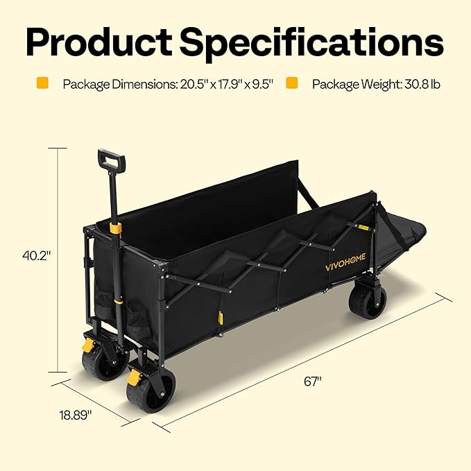 VIVOHOME 48''L Extended Collapsible Wagon Cart - Image 7