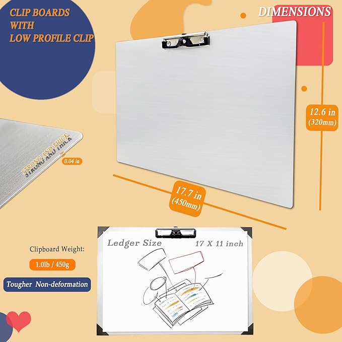 Aluminum 11x17 Clipboard Metal Stainless Hangable Clipboards Art Pen Holder - Image 6