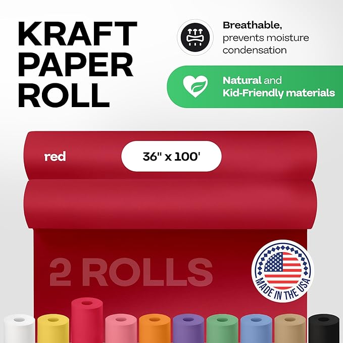 36" x 1200" Christmas Red Kraft Paper Roll, Kids' Arts & Crafts, School Projects - Image 2