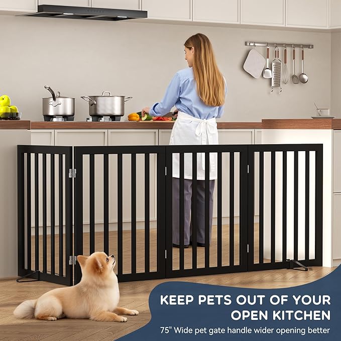 Homykic Bamboo Freestanding Dog Gate, No Assembly Pet Gate Indoor, 24”H x 75”W - Image 4