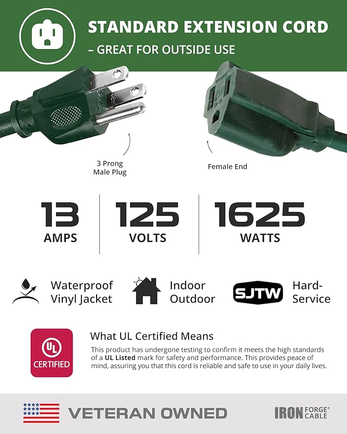 Iron Forge Cable 2 Pack Weatherproof 3 Ft Outdoor Extension Cord - Image 3