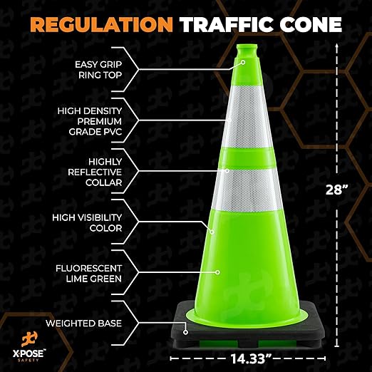 Xpose Safety 28" Lime Traffic Cones 6" & 4" Reflective Collar - Image 3