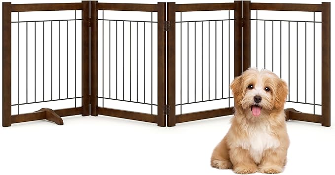 Wire Dog Gate Solid Wood Frame, Anti-Chewing, Indoor Freestanding Pet Gate by Acovy