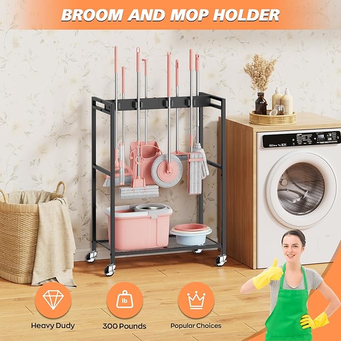 Broom and Mop Holder, Broom Storage Hanger, Cleaning Cart - Image 3