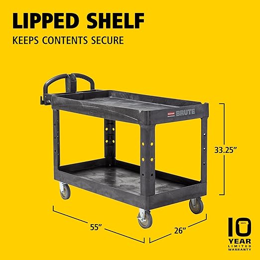 Rubbermaid Commercial Products BRUTE Heavy Duty 2-Shelf Utility/Service Cart - Image 7