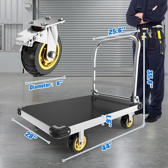 Extra Large Platform Truck Cart, 44 x 28 Heavy Duty Push Cart Dolly 2500 LBS - Image 4