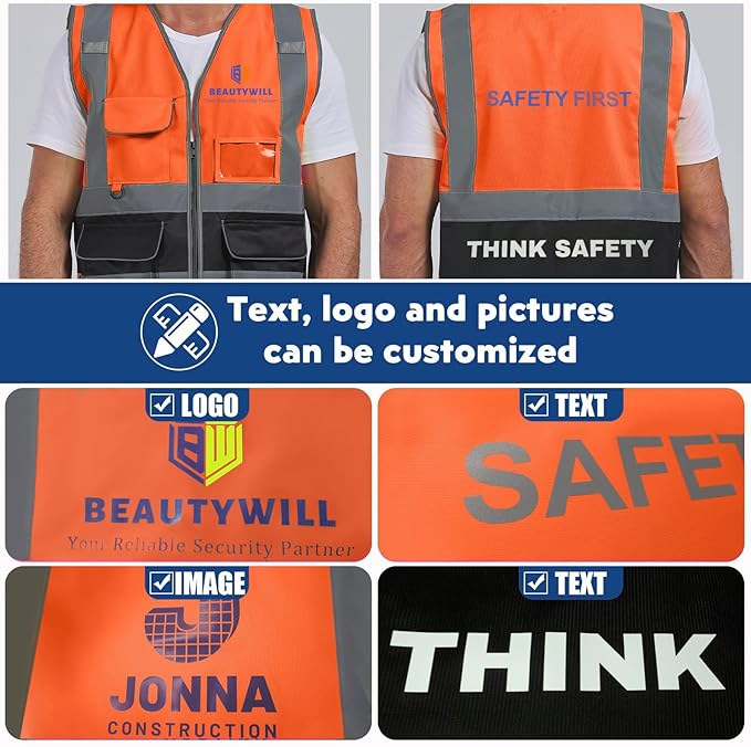 BeautyWill 10/20 Pack Custom Logo Safety Vest, Bulk High Visibility Class 2 - Image 7