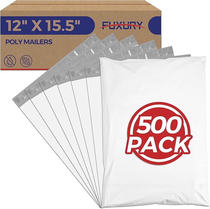 Fuxury Poly Mailers 12x15.5" 500Pcs Bulk White Shipping Bags by Fuxury