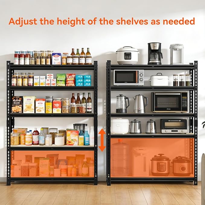 5 Tier Garage Shelving, Adjustable Heavy Duty Garage Shelves, Metal Storage - Image 7