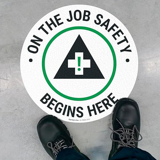 On The Job Safety Begins Here 10x10 inches, Floor Decal Anti-Slip Adhesive by SigoSigns