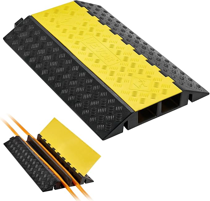 VEVOR Rubber Cable Protector Ramp, 2 Channel Heavy Duty Rubber Cord Hose Wire by VEVOR