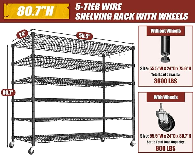 PrimeZone 6 Tier 80.7" H x 55.5" W x 24" D Wire Shelving - Image 3