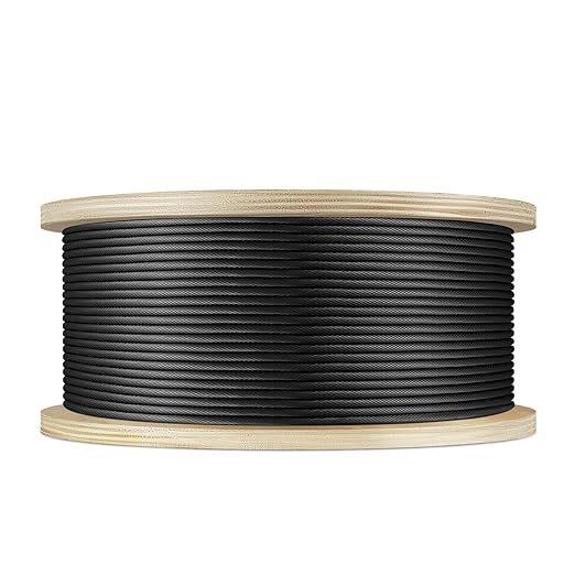 3/16" Black T316 Stainless Steel Cable, 250FT Marine Grade Black Wire Rope by Unknown