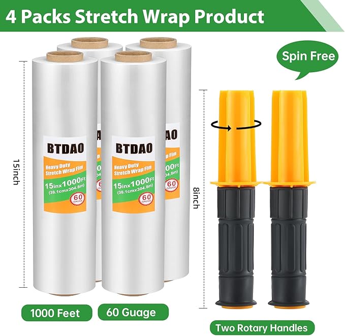4 Rolls Stretch Wrap 15"x1000 Feet Stretch Film Shrink Wrap Packing Moving - Image 2