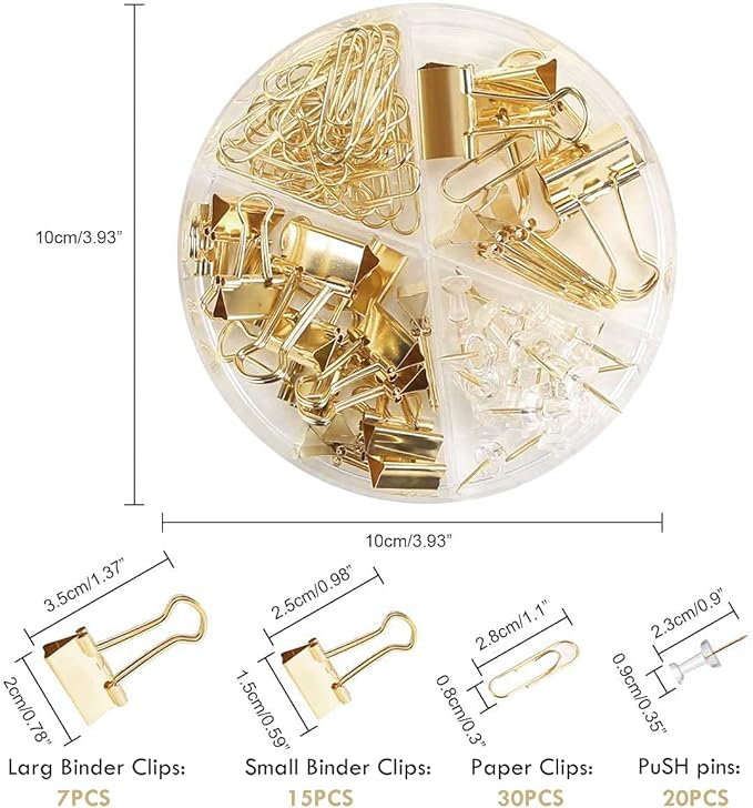 Paper Clips and Binder Clips Set, Metal Assorted Sized Binders - Image 2