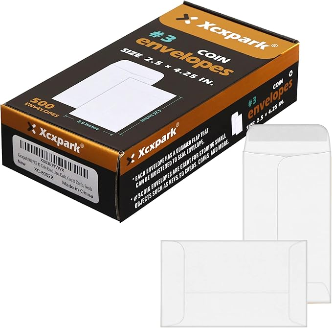 500 PCS #3 Coin Envelopes, 2-1/2'' x 4-1/4'' inches White Kraft Envelopes by Xxcxpark