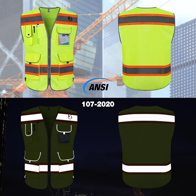TCCFCCT High Visibility Vest 9 Pockets Hi Vis Reflective Safety Vest - Image 2