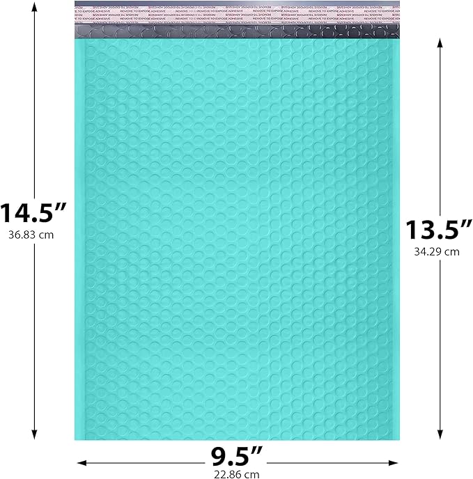 Teal Large Poly Bubble Mailers 9.5x14.5 inch #4 | Self Seal Padded Envelopes - Image 2