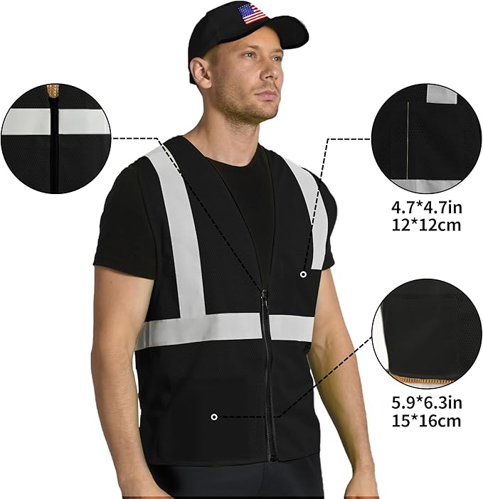 AYKRM 2 Pockets Reflective Safety Vest High Visibility Class II Mesh Vest - Image 2
