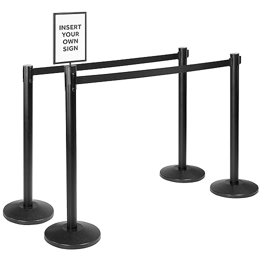 Qbuster Black Stanchions with Retractable Belts, Crowd Control Safety Barrier by Qbuster
