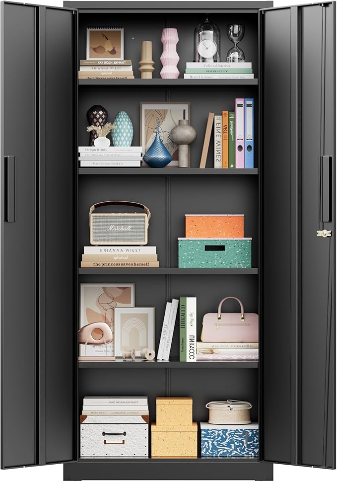 Greenvelly 63" H Metal Storage Cabinet Black, Locking Metal Cabinet, Store Tools by Greenvelly
