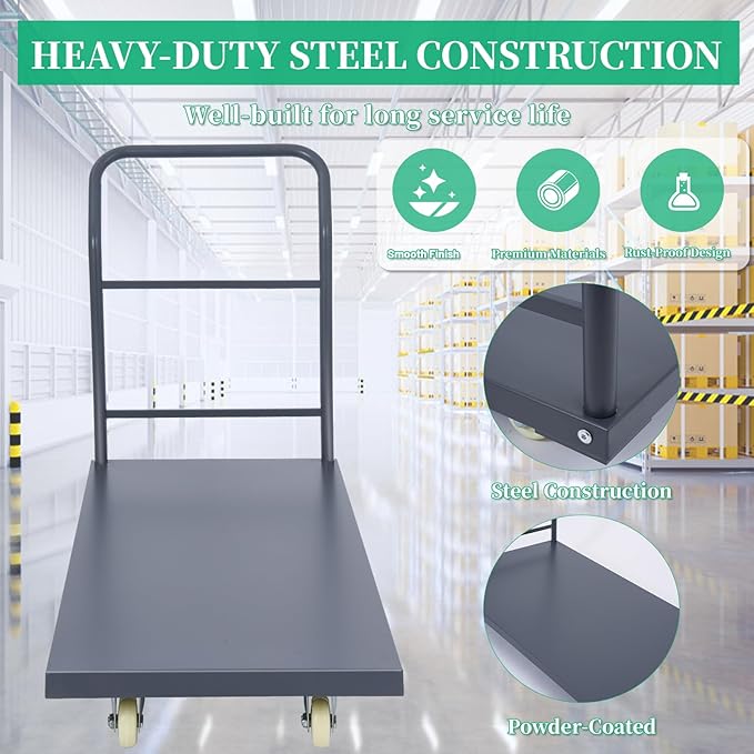 Heavy Duty Flatbed Cart 48"x30" Platform Truck, 2000 lbs Capacity Steel Hand - Image 4