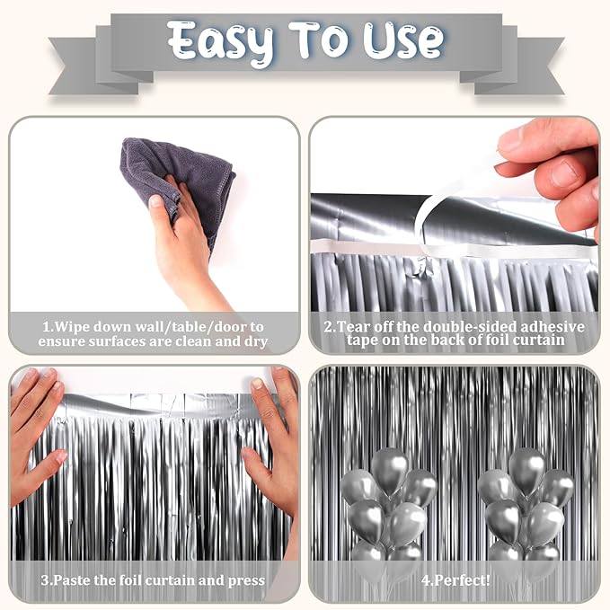 3 Pack 3.3 x 8.2 ft Matte Black Foil Fringe Backdrop Curtains, Fringe Backdrop - Image 3