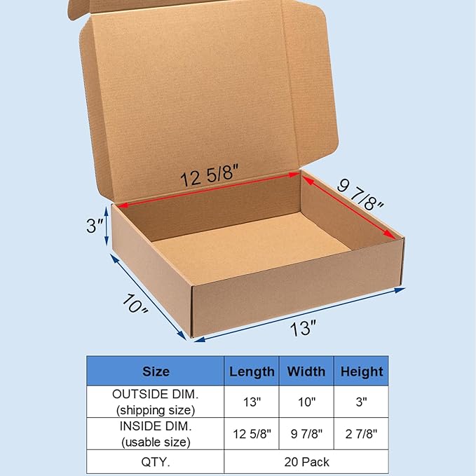 Shipping Boxes 13x11x3 Inches 20 Pack Corrugated Cardboard Mailing Boxes - Image 2