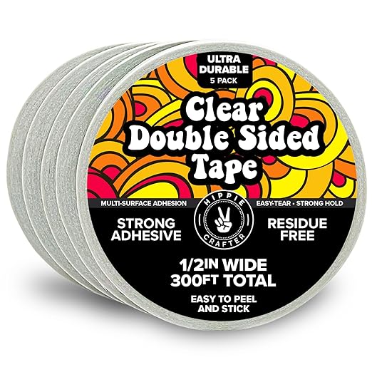 Clear Double-Sided Tape for Crafts, 1/2 Inch Wide Heavy-Duty Adhesive, Strong by HippieCrafter