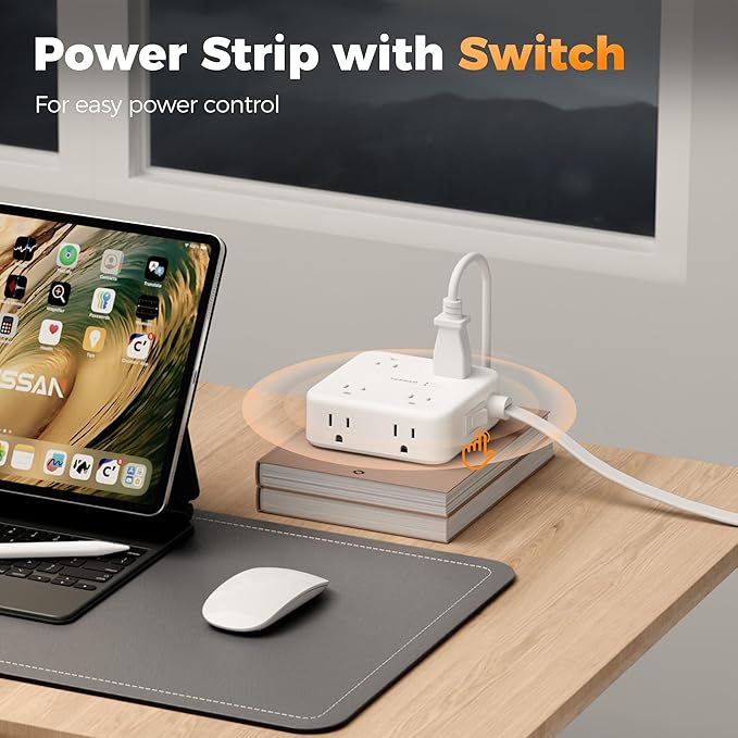TESSAN 10 Ft Surge Protector Power Strip, 4 USB 8 Outlets, Flat Plug Extension - Image 6