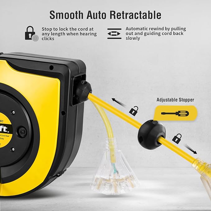 SURAIELEC 12 Gauge Extension Cord Reel, 60 FT Retractable Extension Cord - Image 5