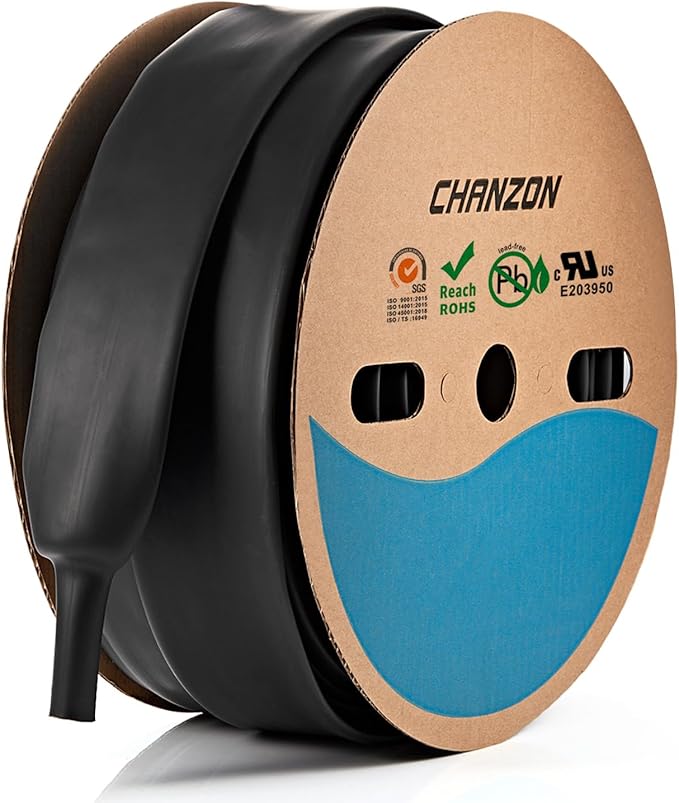 Chanzon 3:1 Ratio - 80Ft Roll - 1-1/4inch Black Heat Shrink Tubing - Marine by Chanzon