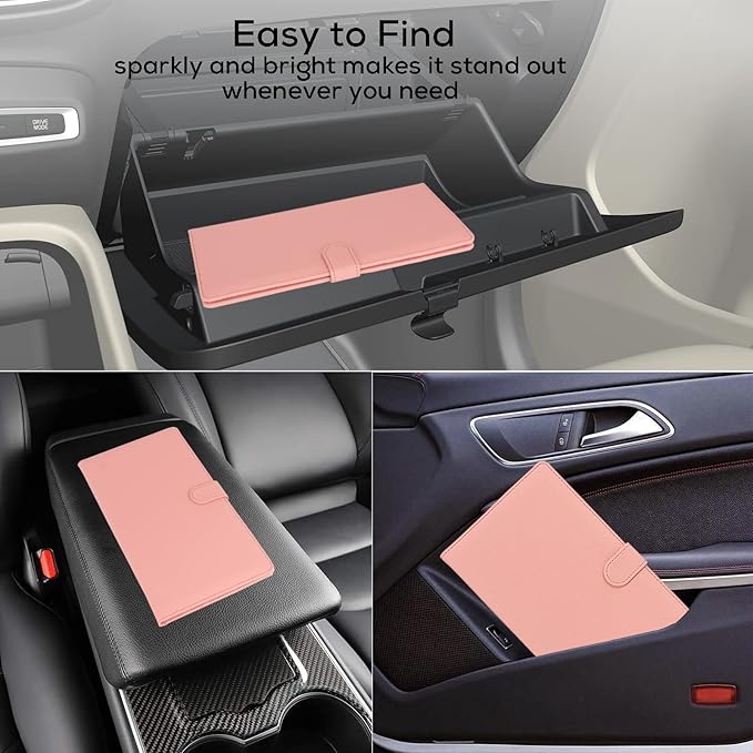 Car Registration and Insurance Holder, Leather Magnetic Shut Vehicle Glove Box - Image 5