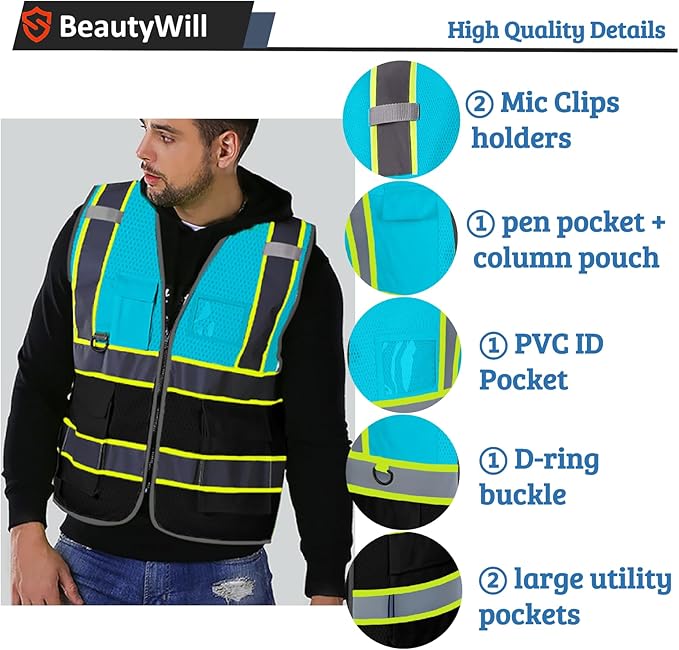 BeautyWill 10 Pack Custom Mesh Safety Vest Customized Logo Class2 High - Image 4
