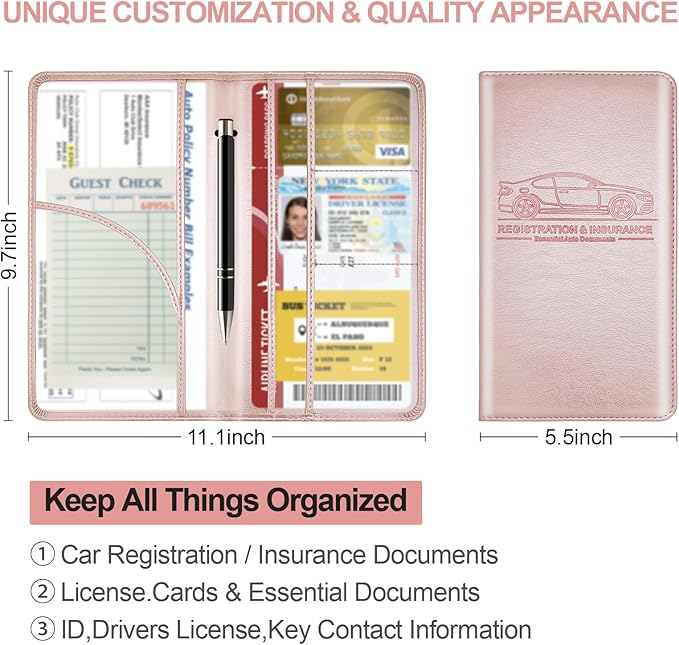 PLOJOP Car Registration and Insurance Card Holder, Leather Vehicle Insurance - Image 4