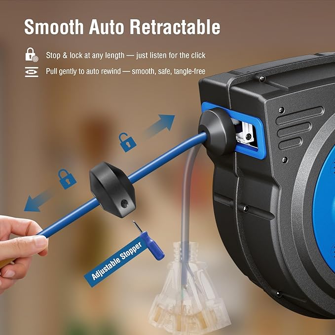 SURAIELEC 80 FT Retractable Extension Cord Reel, 14 AWG SJTOW Power Cord - Image 4