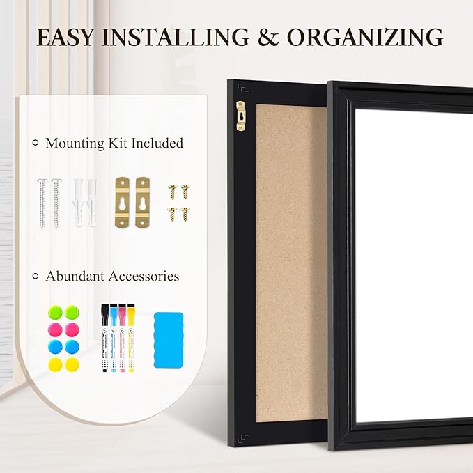 4 THOUGHT Dry Erase Board, 24 x 36 in Magnetic Whiteboard Black Vintage Wood - Image 6