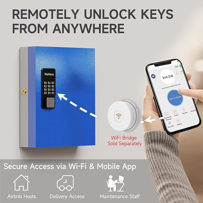 WeHere 32 Key Lock Box Wall Mount, APP Bluetooth/OTP/Wi-Fi/Fixed Code/Key Unlock - Image 5