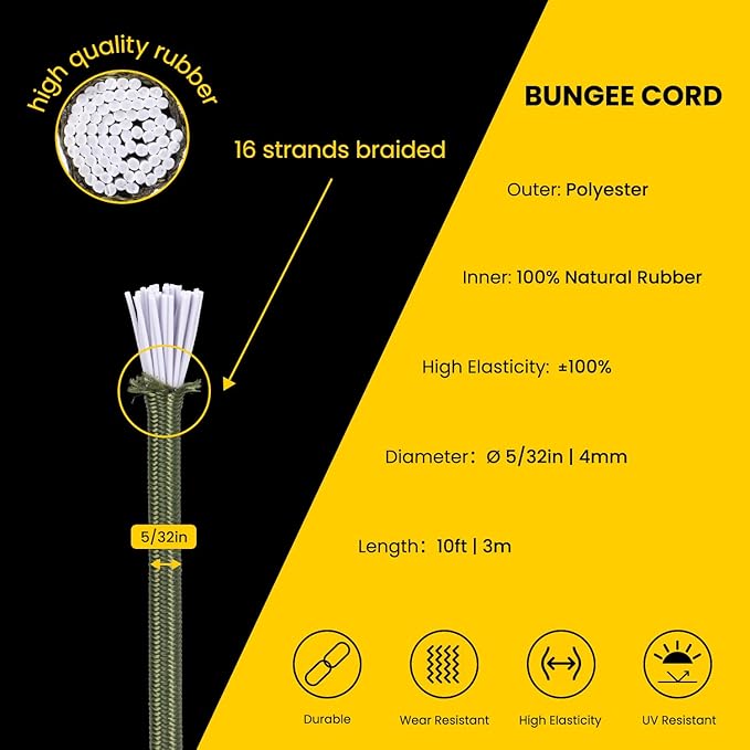 Bungee Cord Elastic Shock Cord 5/32" x 10' Bungee Rope - Image 3