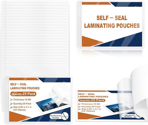 25 Pack 10 Mil 2.9"x4.1" Self Sealing Laminating Pouches Plastic Laminating by Unknown