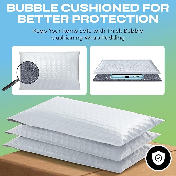 White 10.5x16 Inch Large Poly Bubble Mailers #5 | Padded Envelopes - Image 4