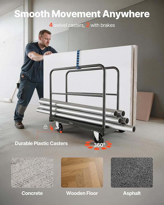 VEVOR Drywall Cart Dolly, 1800 lbs Load Capacity, 2-in-1 Steel Panel Truck Cart - Image 4