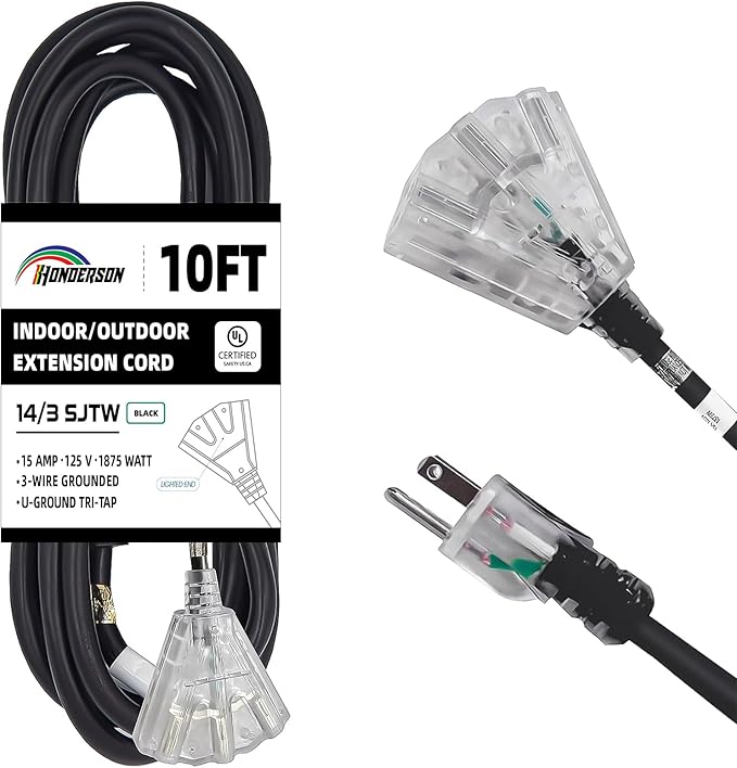 3-Outlets Indoor Outdoor Extension Cord Weatherproof by HONDERSON