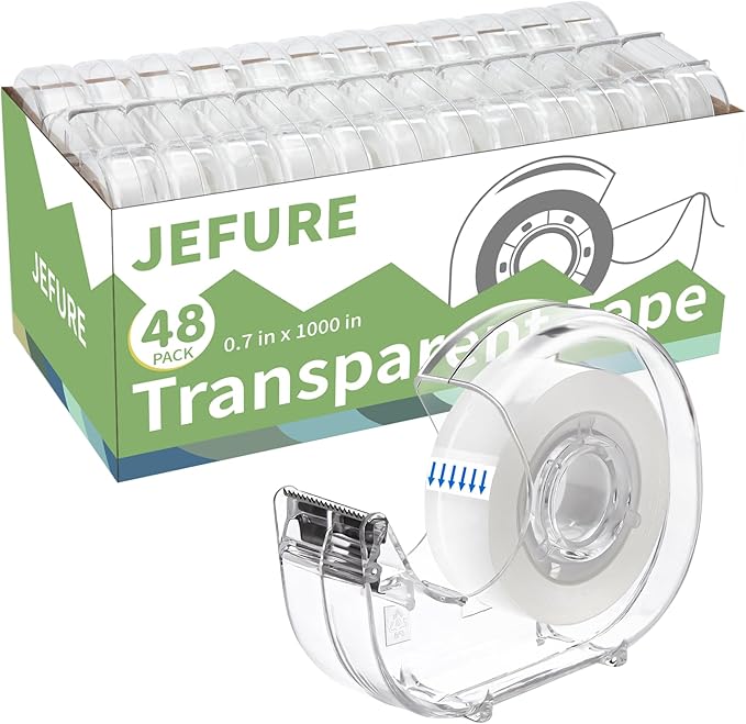 Transparent Tape with Dispenser, 0.7 in x 1000 in Clear Tapes and Refillable by JEFURE