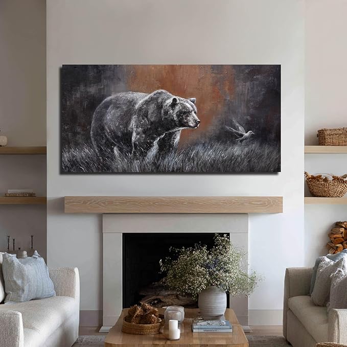 ZHENGYIN Black and White Bear Wall Art, Large Grizzly Wildlife Canvas Print - Image 5
